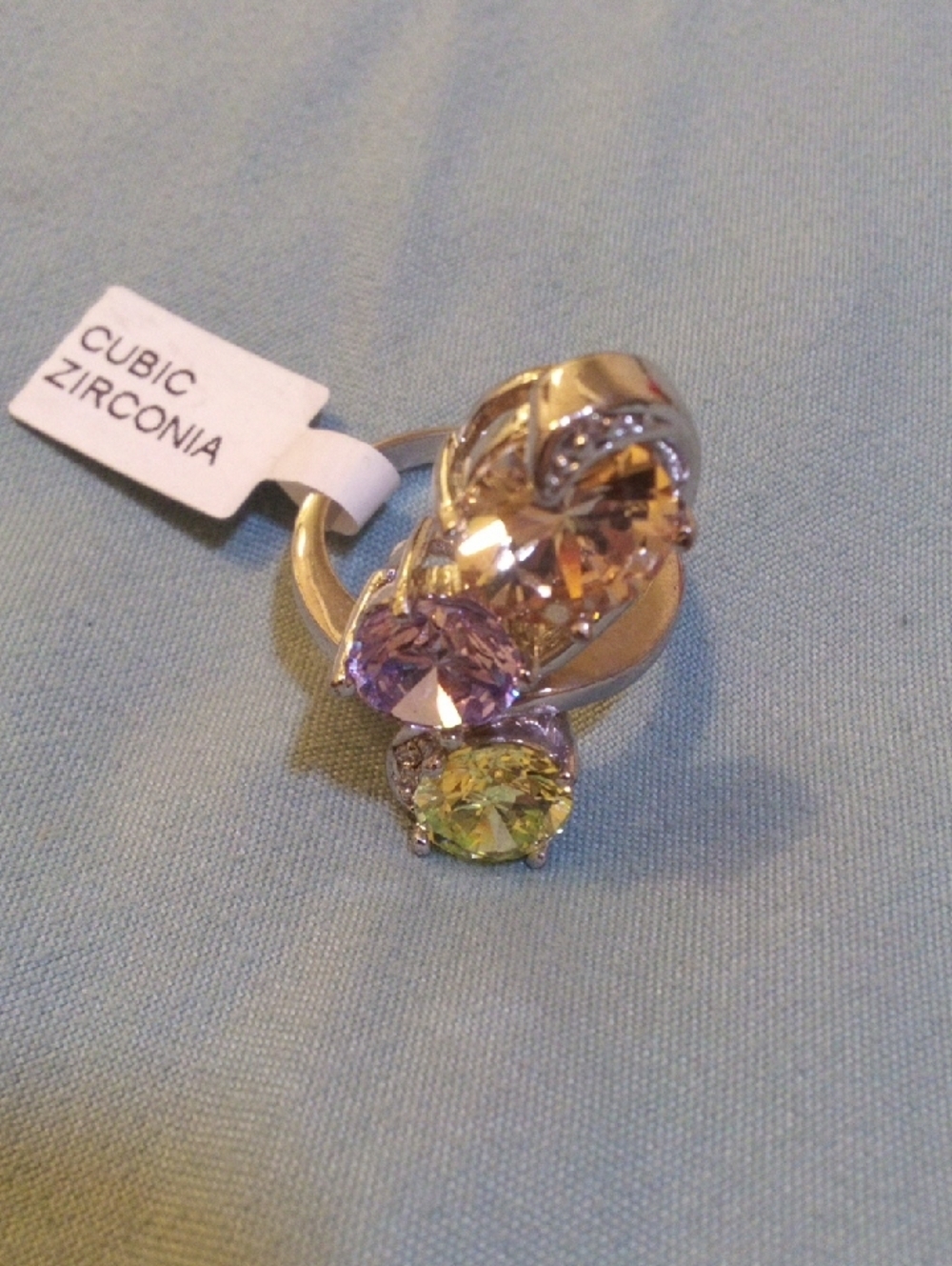 Cubic Zirconia Multi-Color Gold-Tone Statement Ring